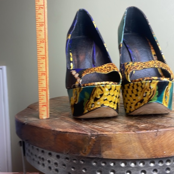 Aldo Satin Printed Fabric Jewel Tone Wedge Platform Size 39 US 8.5 - Picture 7 of 10